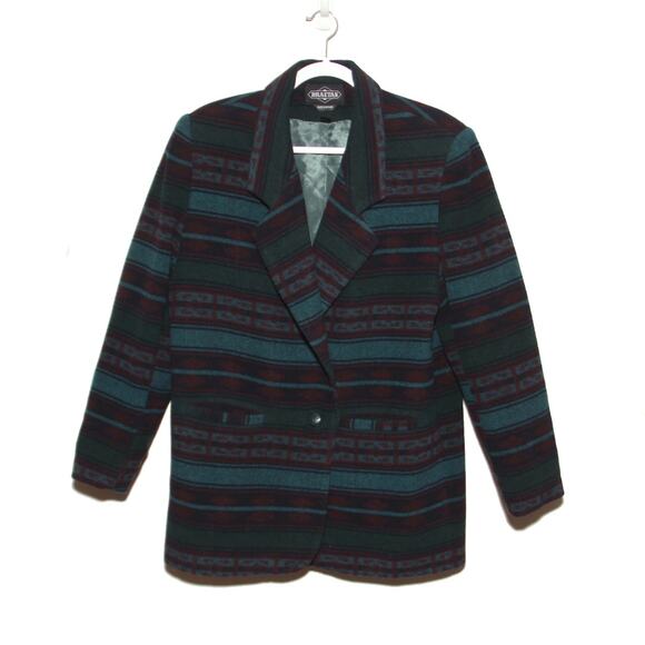Vintage Jackets & Blazers - Vintage Braetan Wool Blend Boxy Blazer Coatigan Size L Striped Southwestern